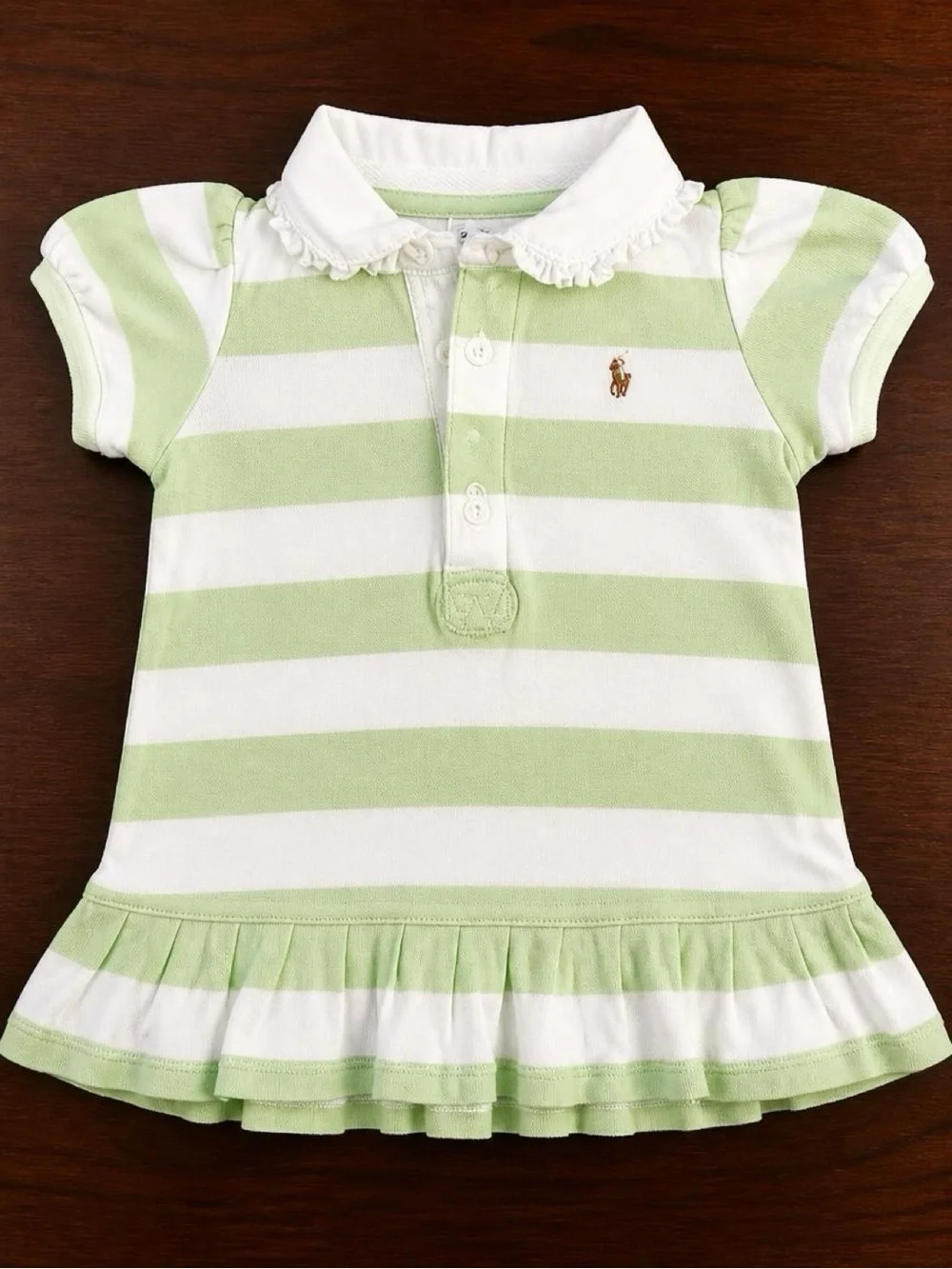 Ralph Lauren Baby Girls 9M Green White Striped Polo Dress Ruffle